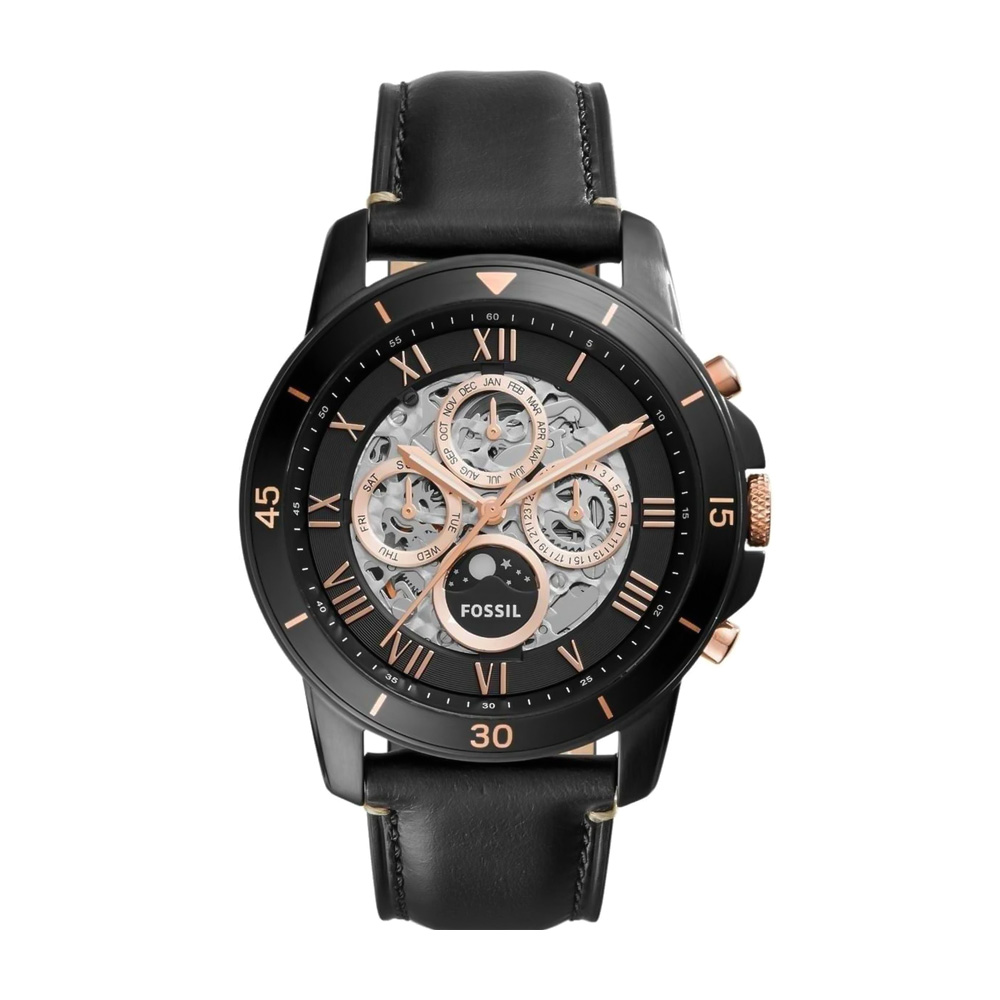01_ME3138_07_B Fossil Grant Black Automatic Leather Watch ME3138 - Image 1